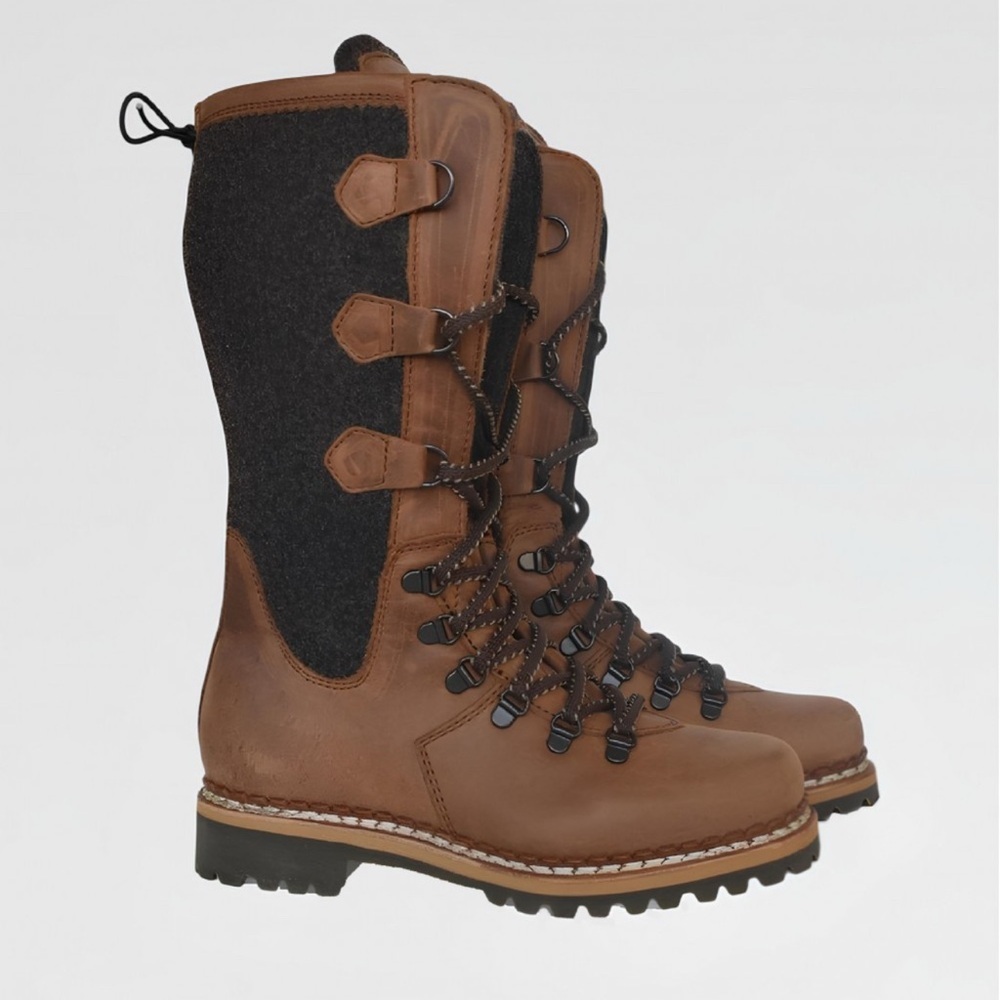 Italian Designer Leather Brown and Gray Women's Winter Boots, LIKE NEW